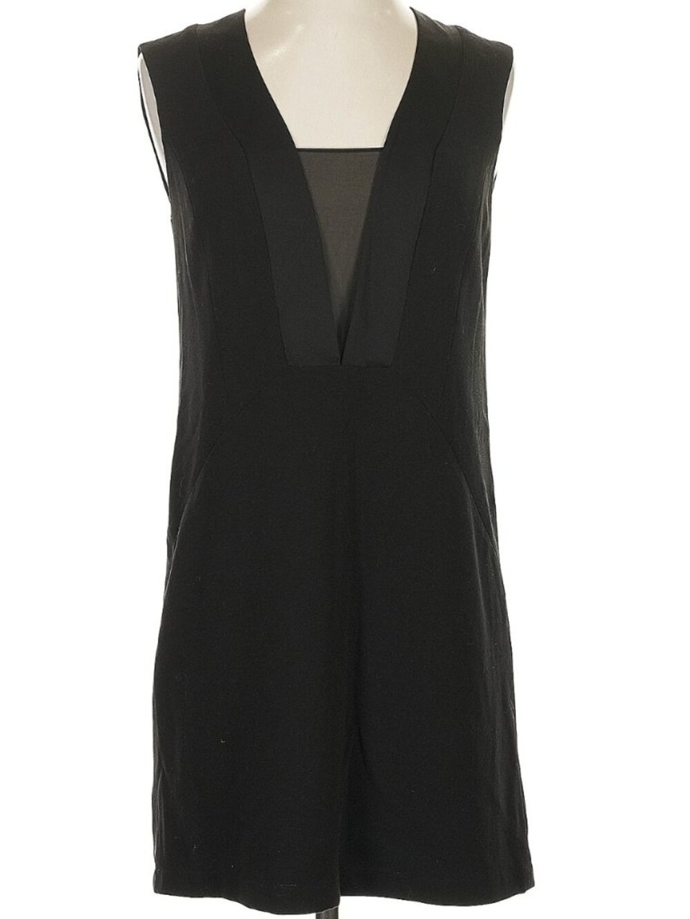 BCBGMAXAZRIA Black Dress Mini A Line Sheer Panel Sleeveless Plung V NeckXS XXS